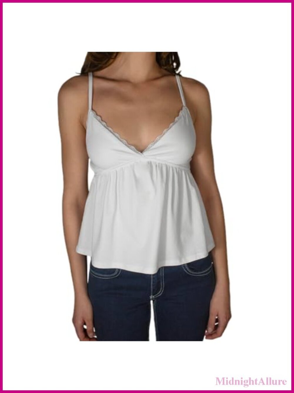 Y2K Babydoll Tank Top Lace Trim V-Neck Sleeveless Spaghetti Strap Peplum